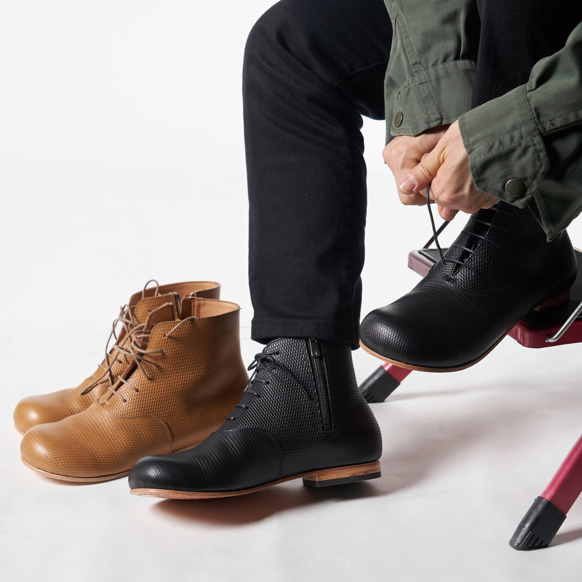 ブーツ デコ オックスフォード ブラック ブラウン モデル着用